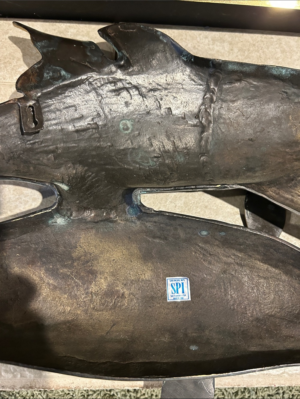Brass Dolphins Wall Sculpture in Aged Verdigris Finish - Picture 7 of 8